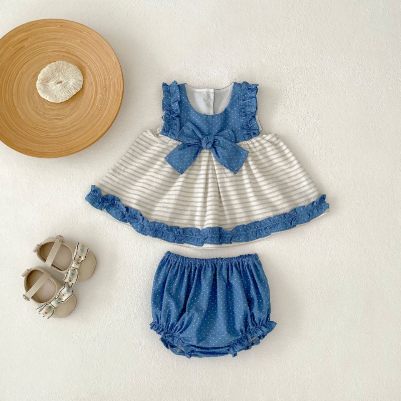 【BABY&KID】夏新作 ストライプデニムトップス＆ショートパンツSK080112