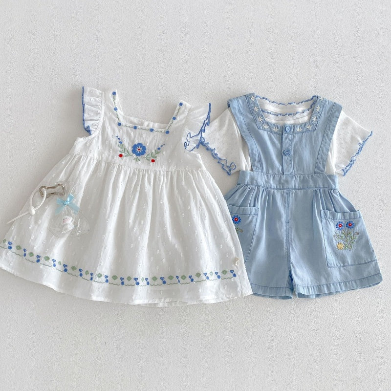 【BABY&KID】夏新作花刺繍ワンピース、サロペット、TシャツSK105903