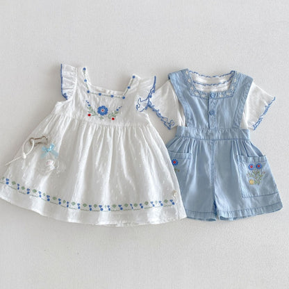 【BABY&KID】夏新作花刺繍ワンピース、サロペット、TシャツSK105903
