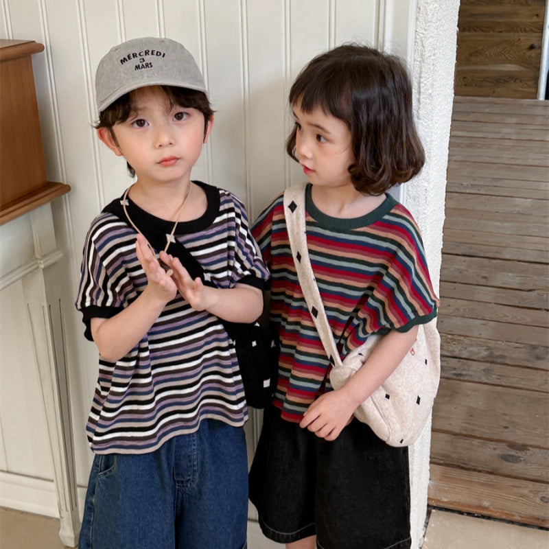 【BABY&KID】夏新作 カラフルボーダー半袖TシャツSK080505