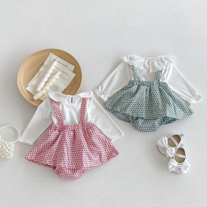 【BABY】花柄サロペットスカート、長袖TシャツSK100331