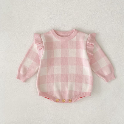 【BABY】チェックフリル袖ロンパースSK100603