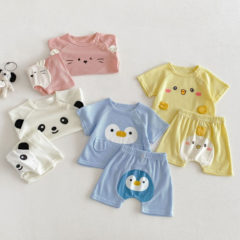 【BABY&KID】夏新作ワッフルカートゥーンセットアップSK105603