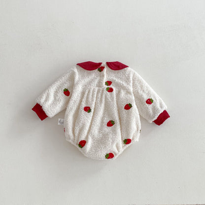 【BABY】冬新作いちご裏起毛カバーオールSK102707