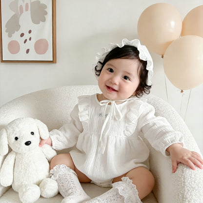 【BABY】小花刺繍ロンパース＆帽子SK106701