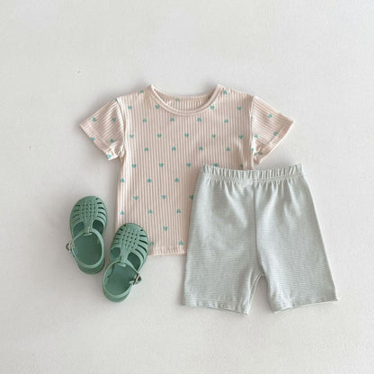 【BABY&KID】夏新作 ハートTシャツ＆ボーダーショートパンツSK080212