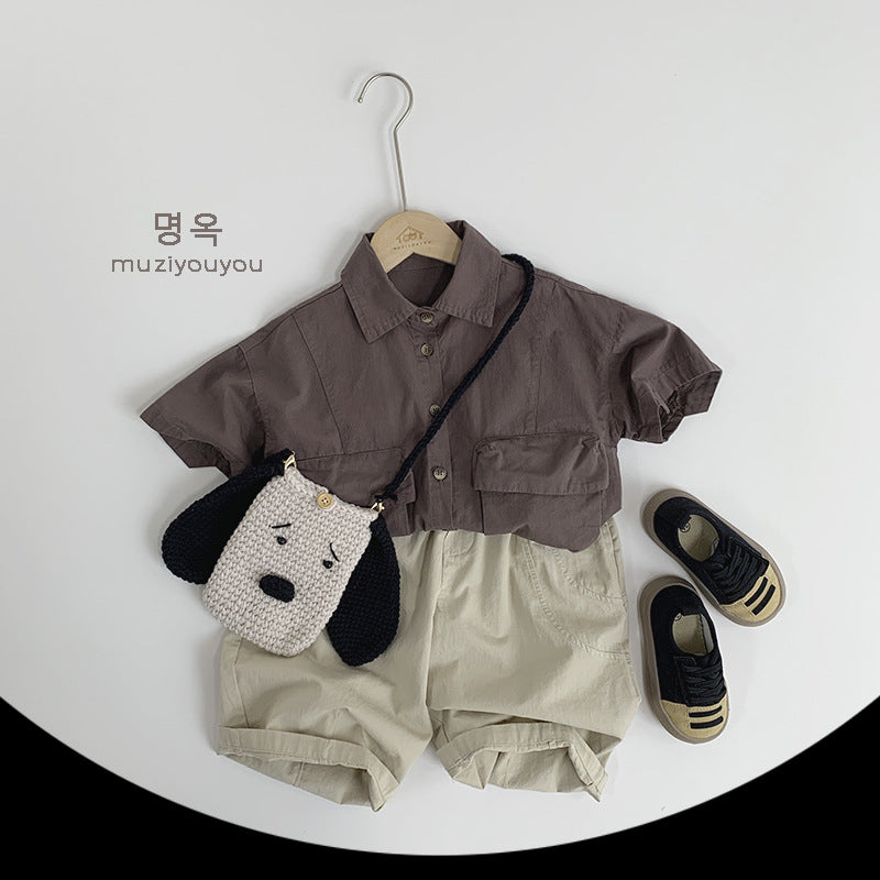 【BABY&KID】夏新作 ポケット付き半袖シャツSK080802