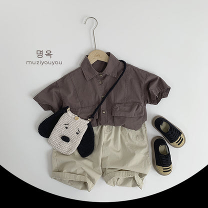 【BABY&KID】夏新作 ポケット付き半袖シャツSK080802