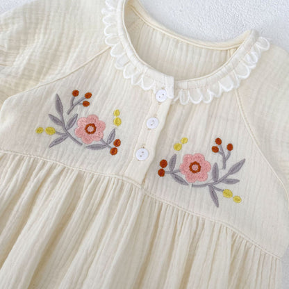 【BABY】夏新作 ナチュラルしわコットン刺繍ロンパースSK062311