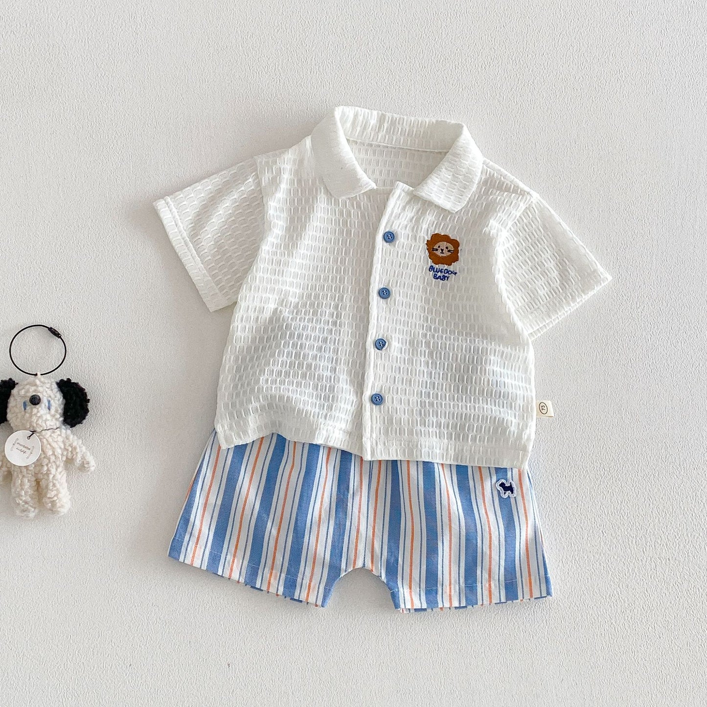 【BABY&KID】夏新作 通気ワッペンシャツ、ストライプショートパンツSK105112