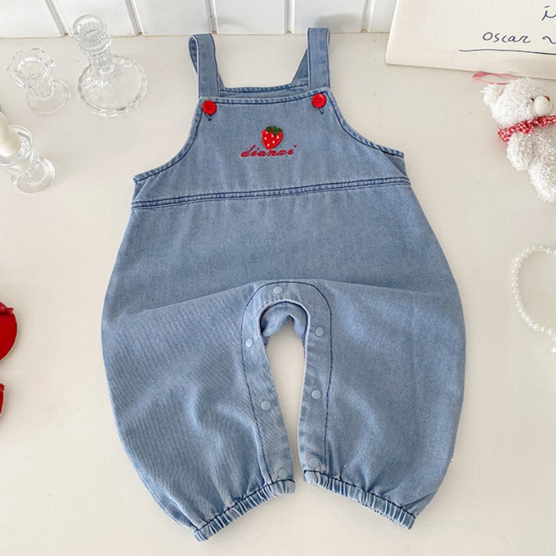 【BABY】いちごチェックブラウス&いちご刺繍サロペットSK100804