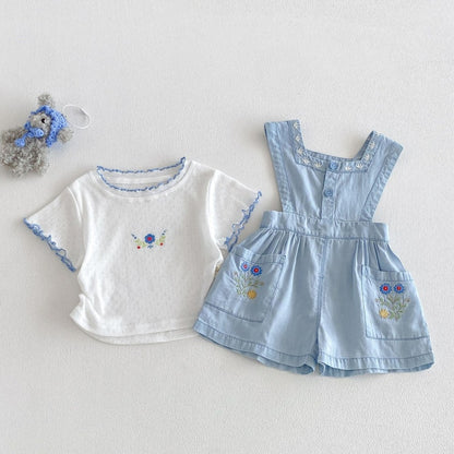 【BABY&KID】夏新作花刺繍ワンピース、サロペット、TシャツSK105903