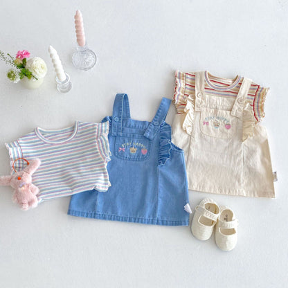 【BABY&KID】夏新作 刺繍クマサロペット、ストライプTシャツSK080619
