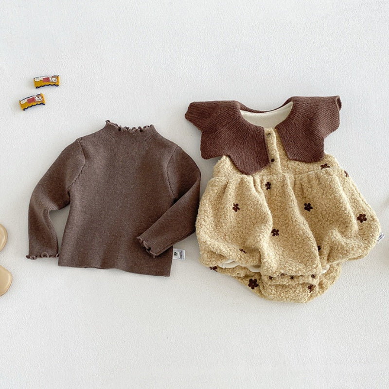 【BABY】冬新作フラワー刺繍ロンパース、ニットトップスSK107604