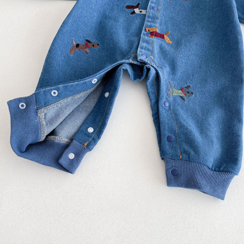 【BABY】アニマル刺繍デニムカバーオールSK100316