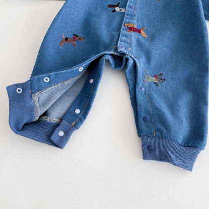 【BABY】アニマル刺繍デニムカバーオールSK100316