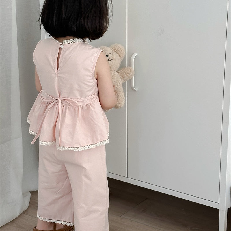 【BABY&KID】夏新作 フラワー刺繍デニムスーツSK081532