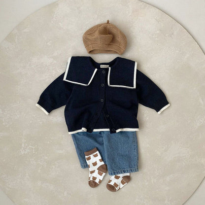【BABY】くま刺繍ビッグカラーニットカーディガンSK101536