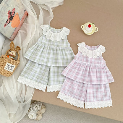 【BABY&KID】夏新作フリル襟チェックセットアップSK106406