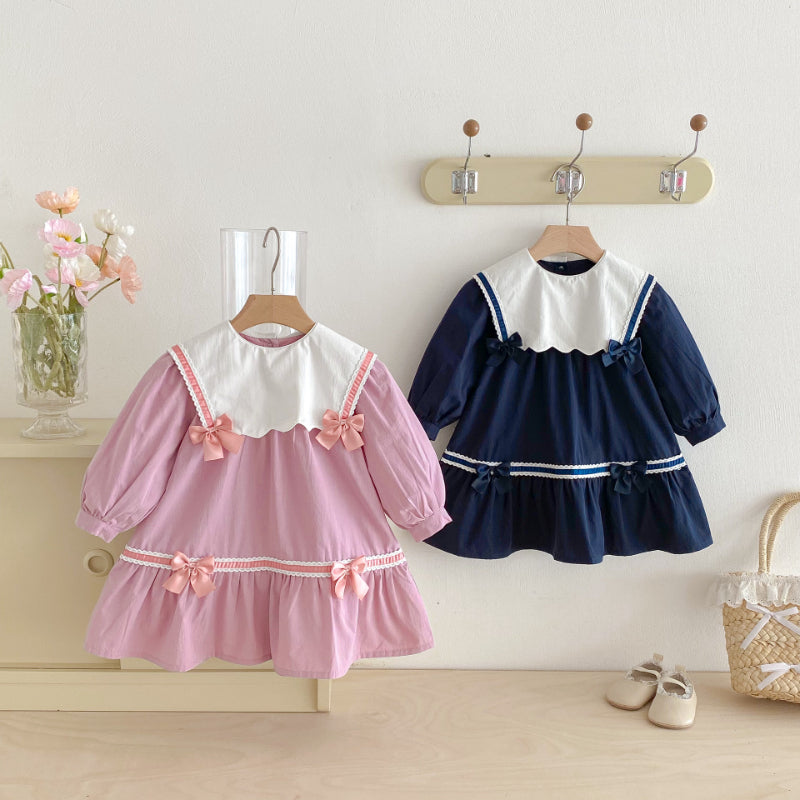 【BABY&KID】学院風カラー蝶結びワンピースSK011025