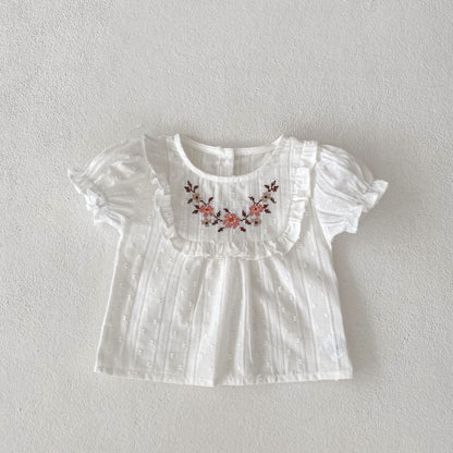 【BABY】夏新作 刺繍入りパフスリーブトップス＆フリルショートパンツセットアップSK071919