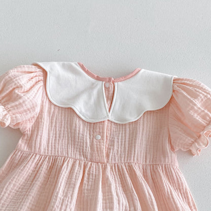 【BABY】夏新作 綿ガーゼ刺繍ロンパースSK090303