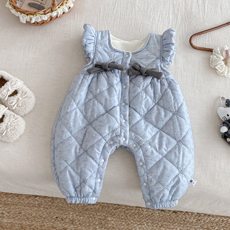 【BABY】冬新作小花柄蝶結び裏起毛カバーオールSK102704