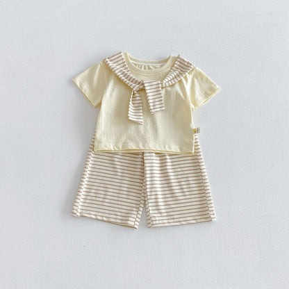 【BABY&KID】夏新作ケープ風半袖Tシャツ＆ボーダーワイドパンツSK105801