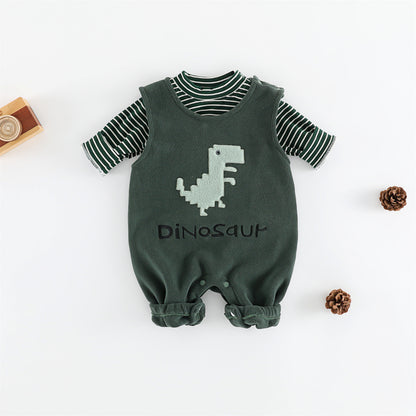 【BABY】冬新作 裏起毛サロペットパンツ＆ボーダーインナーSK102414