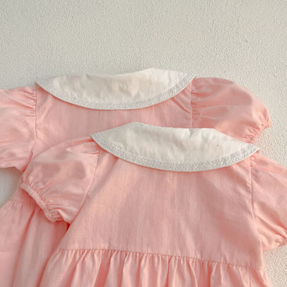 【姉妹服】夏新作 刺繍フラワー襟ロンパース、ワンピースSK081621