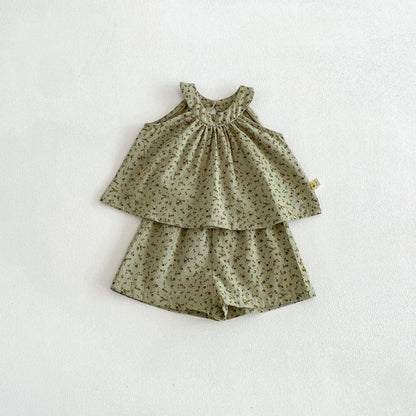 【BABY&KID】夏新作小花柄総柄グリーンセットアップSK105817