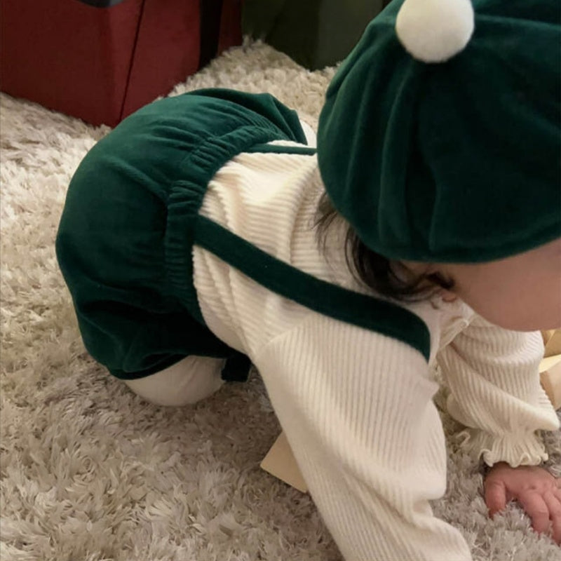 【BABY】韓国風ベロアサロペット、帽子SK102819