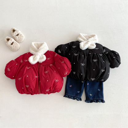 【BABY&KID】冬新作蝶結び刺繍中綿アウターSK103022