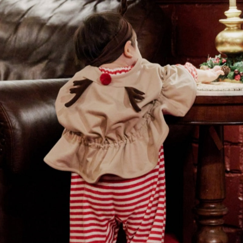 【BABY】クリスマスボーダーカバーオール、トナカイポンチョSK102817