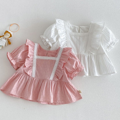 【BABY&KID】夏新作 フリルスリーブスクエアネックブラウス、デニムパンツSK105216