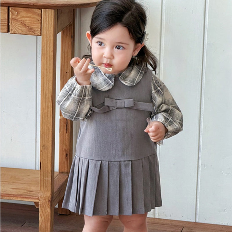 【BABY】韓国風スクールワンピース＆チェックシャツSK103707