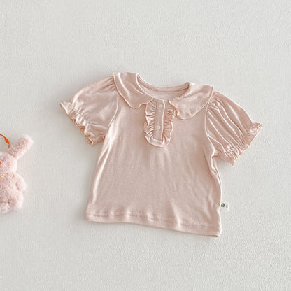 【BABY】夏新作 パフスリーブTシャツ＆レースサロペットショートパンツSK104817