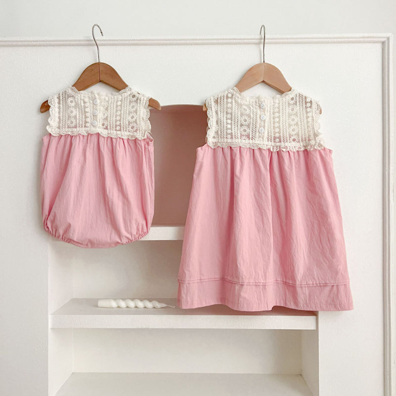 【姉妹服】夏新作 レース刺繍ロンパース、ワンピースSK072320