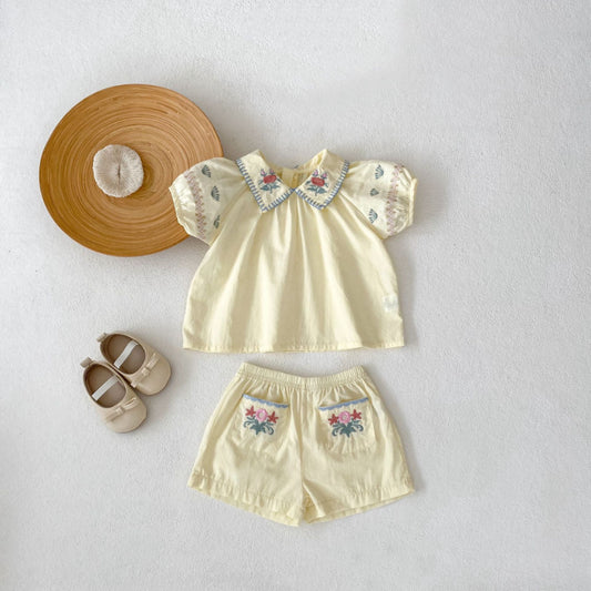 【BABY】夏新作 花柄刺繍襟付きセットアップSK010231