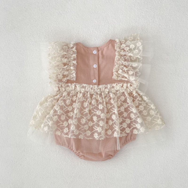 【BABY】夏新作 レース刺繍ロンパースワンピースSK080105