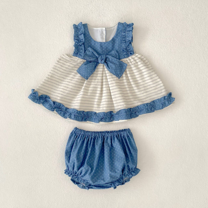 【BABY&KID】夏新作 ストライプデニムトップス＆ショートパンツSK080112