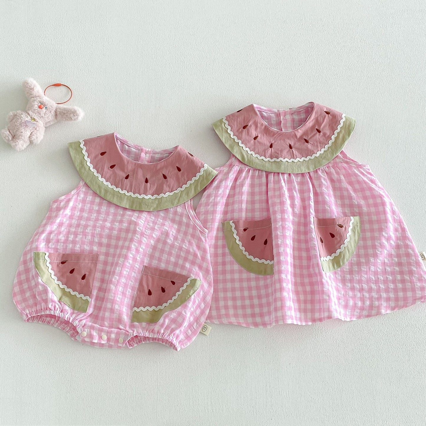 【BABY&KID】夏新作 すいかチェックロンパース、ワンピースSK105122