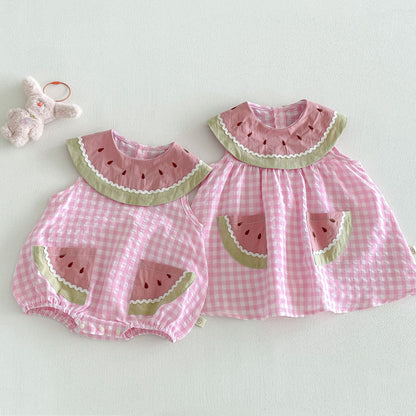 【BABY&KID】夏新作 すいかチェックロンパース、ワンピースSK105122