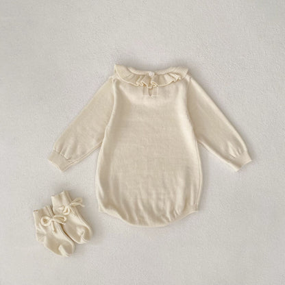 【BABY】フリル襟長袖ニットロンパース、ソックスSK100725