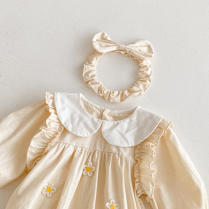 【姉妹服】小花イエローフラワーロンパース、ワンピースSK101115