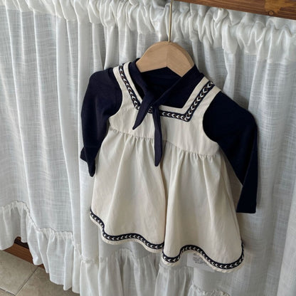 【BABY】スクエアネックワンピース、コットン長袖トップスSK107418