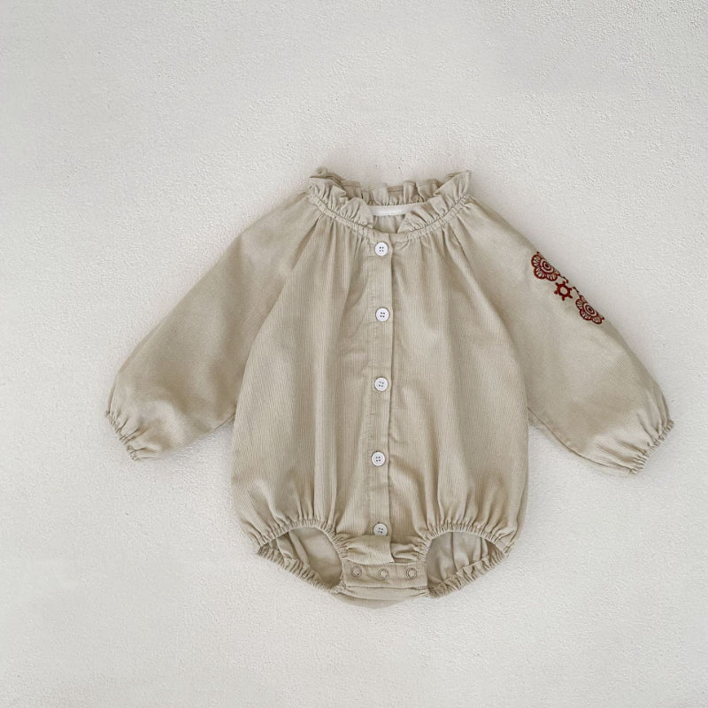【BABY】フリル襟コーデュロイ刺繍ロンパースSK100120