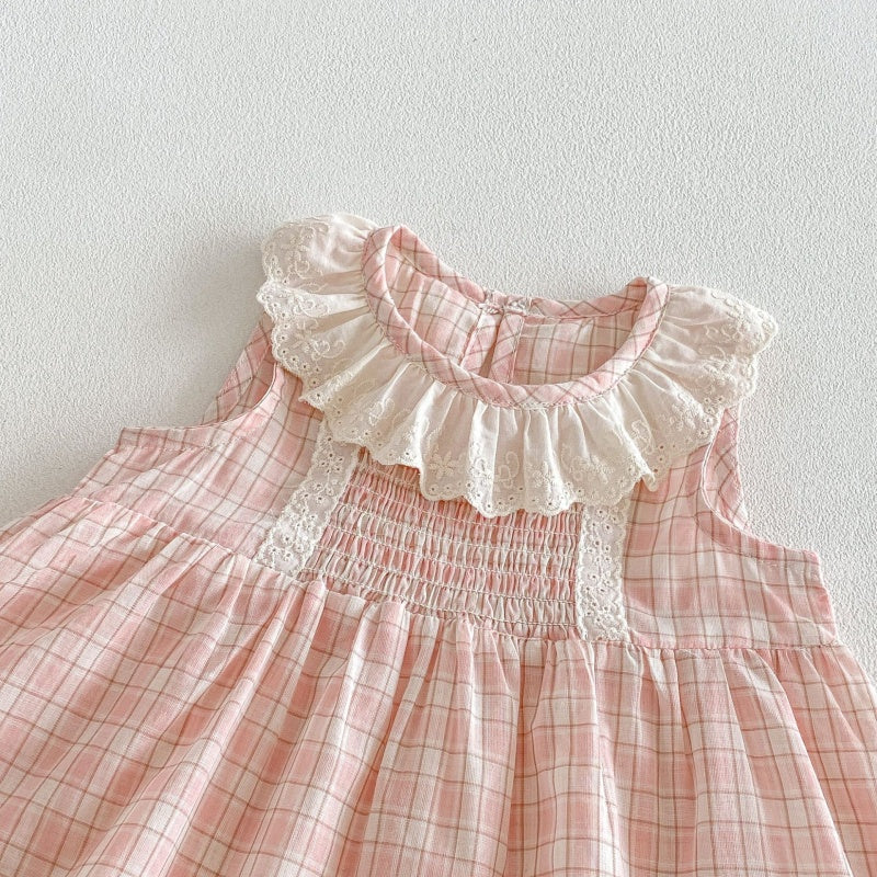 【BABY&KID】夏新作レース襟チェックワンピースSK106110