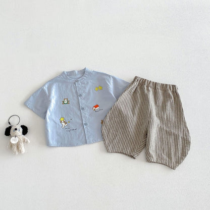 【BABY&KID】夏新作ストライプリラックスパンツ＆カートゥーンプリントシャツSK104622