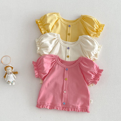 【BABY&KID】夏新作 スウィートパフスリーブTシャツSK105106